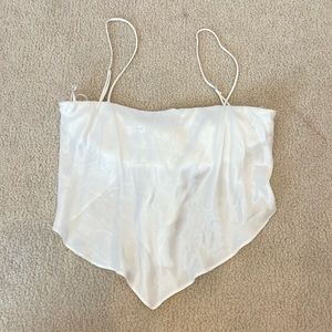 Zara white cropped silk tie top, size Small